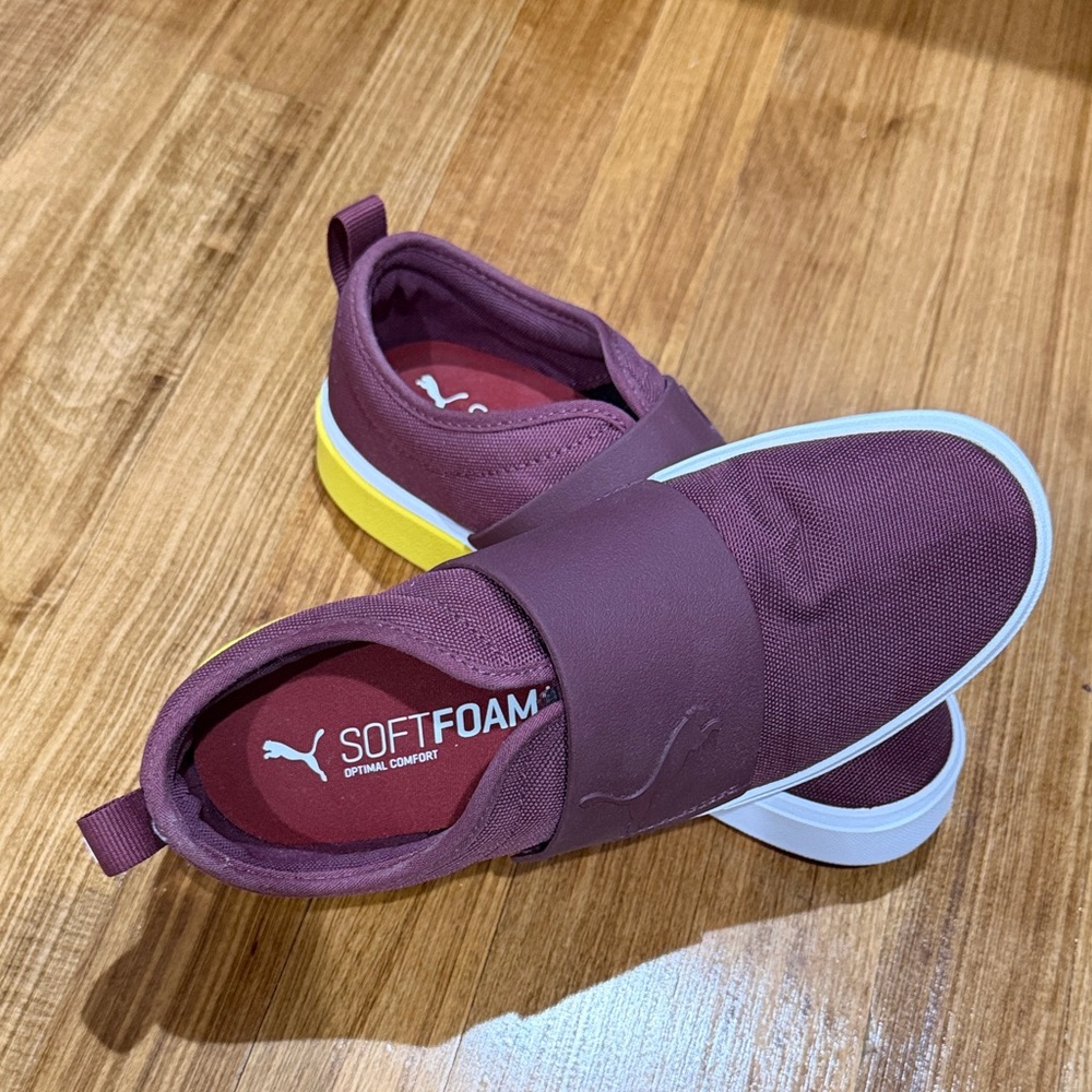 Puma Maroon Slip-On Shoes with White and Yellow Accents